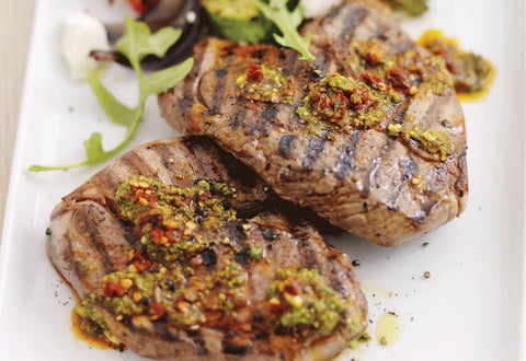 Lamb steaks with chilli pesto recipe - Aussie Butcher New Lynn