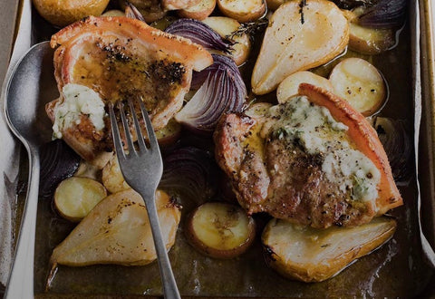 Maple Pork Chops with Pears and Blue Butter