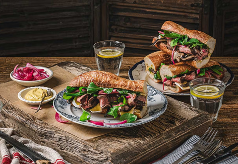 Steak baguette with melted brie