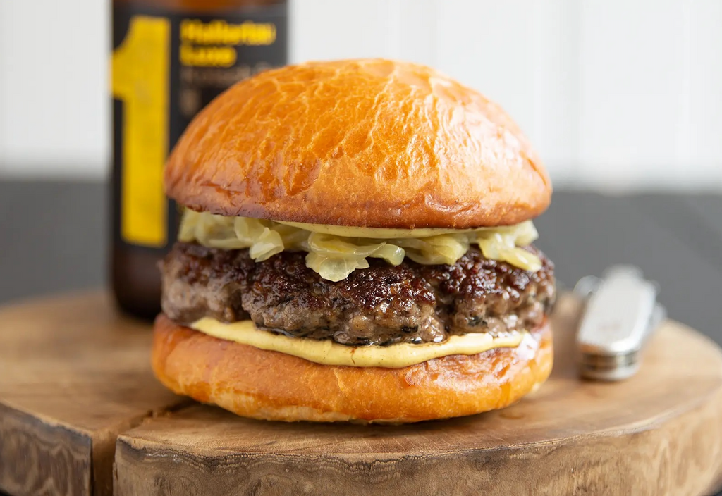 Burger with Caramelised Onions & Mustard