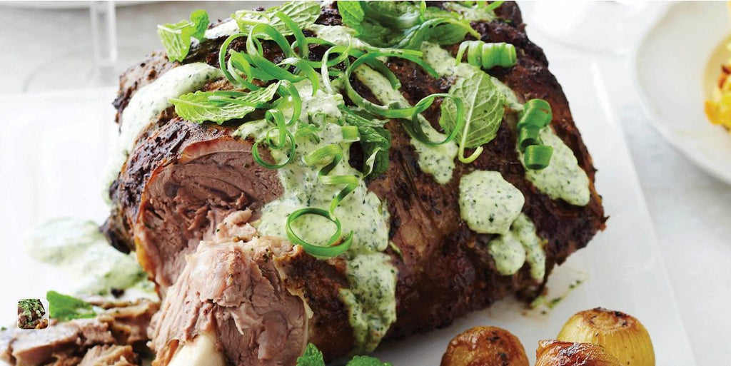Marinated Roast Lamb with Fresh Mint Topping