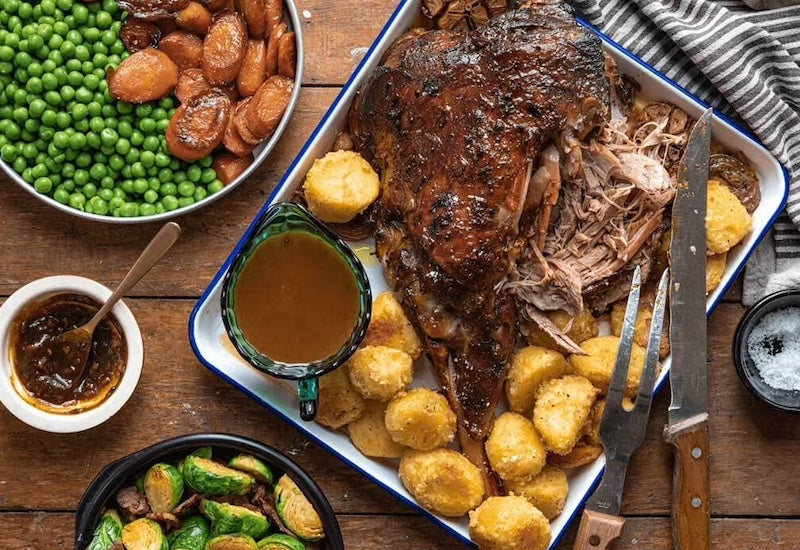 Slow-roasted lamb leg with tamarind glaze